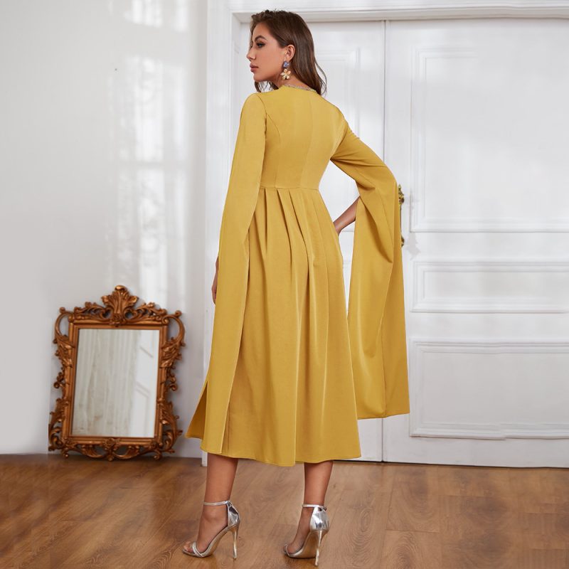 V-neck Embroidery Asymmetric Maxi Dress - Image 4
