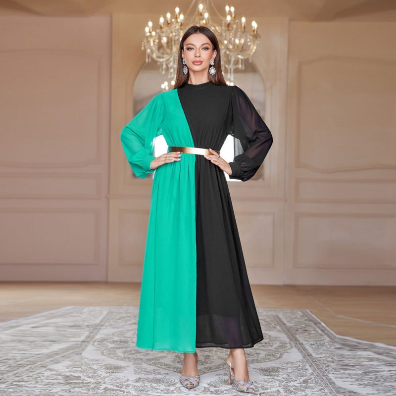 Elegant Color-Matching High Waist Swing Dress - Image 2