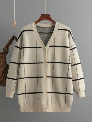 Plaid Knit Cardigan for Winter