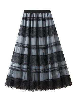 Lace Edge Tiered Dress: Mid-Length Mesh Skirt