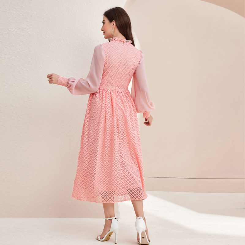 Elegant Stitched Sleeves High Waist Autumn Dress - Image 4