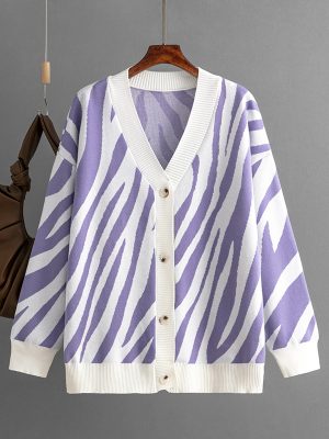 Striped Knit Single-Breasted Cardigan