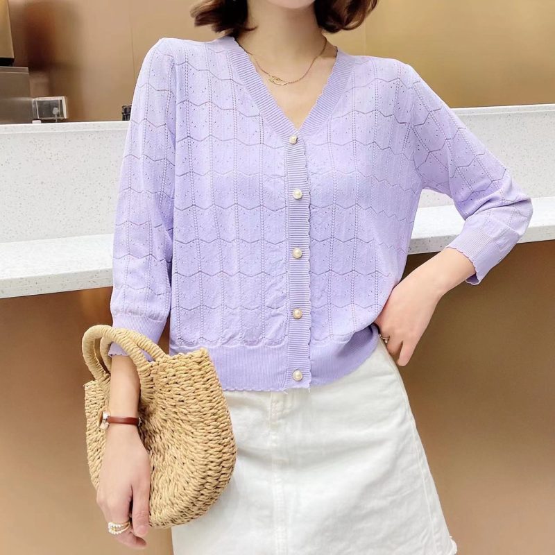Hollow Out V-Neck Knit Cardigan - Image 2
