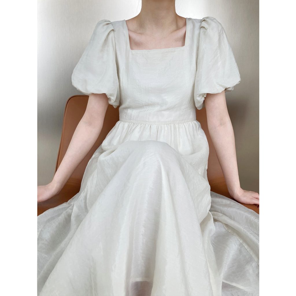 Square Collar Puff Sleeve Dress - Image 2