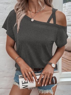 Off-Shoulder Solid Color Tee – Spring/Summer Style