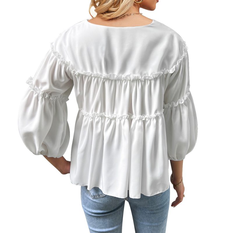 Summer White Lantern Sleeve Girl's Shirt - Image 3