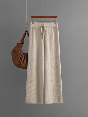 Knitted Wide Leg Drawstring Pants