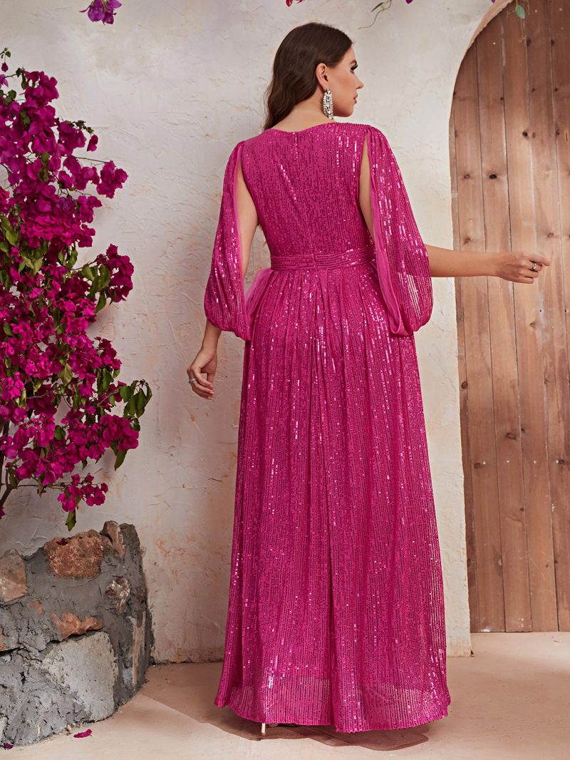 Rose Red Sequin V-Neck Maxi Dress - Image 5