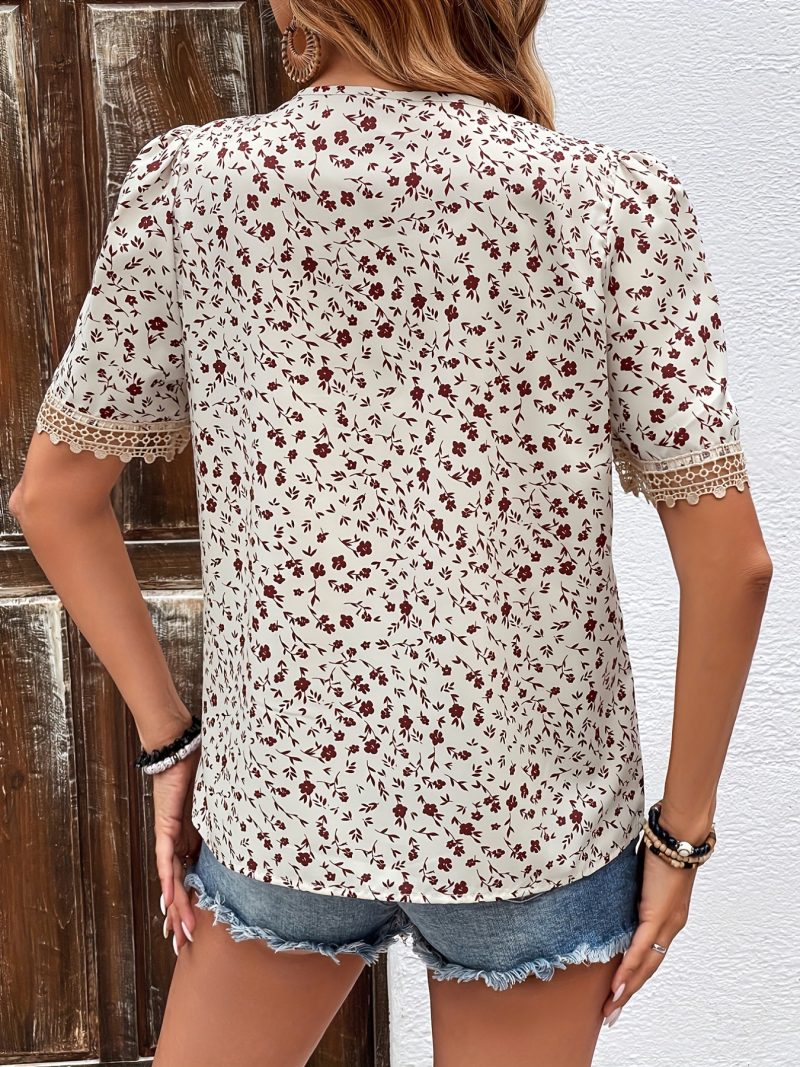 Floral V-Neck Loose Ruffled Top - Chic Women's Fashion - Image 2