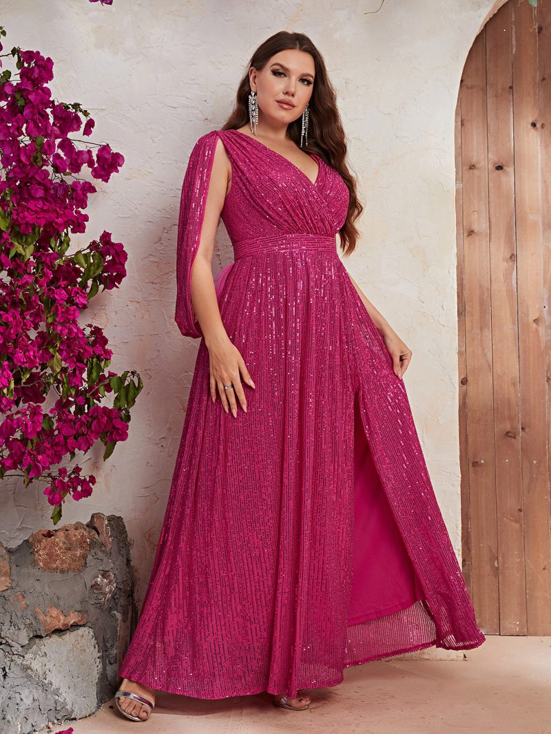 Rose Red Sequin V-Neck Maxi Dress - Image 2
