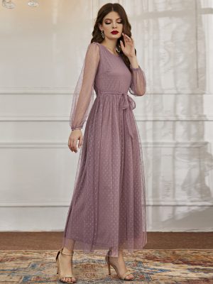 Gauze Round Collar Slim Fit Maxi Dress