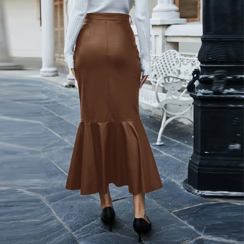 Faux Leather High Waist Fishtail Skirt - Image 4