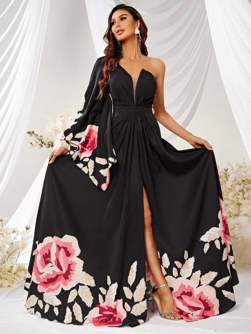 Digital Print Single Sleeve Maxi Dress - Image 2