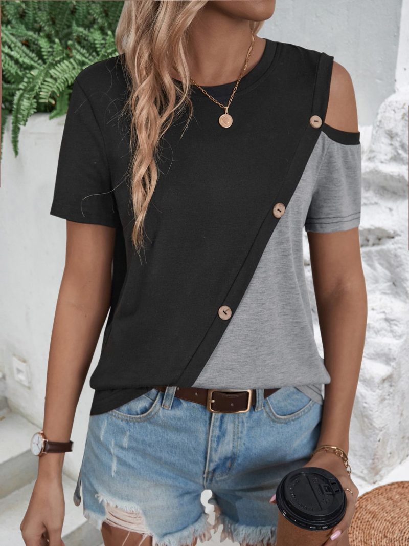 Contrast Color Loose Tee - Summer Chic - Image 2