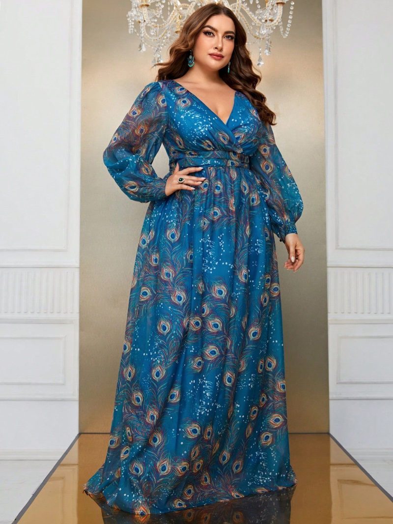 Peacock Feather Printed Maxi Dress - Image 4