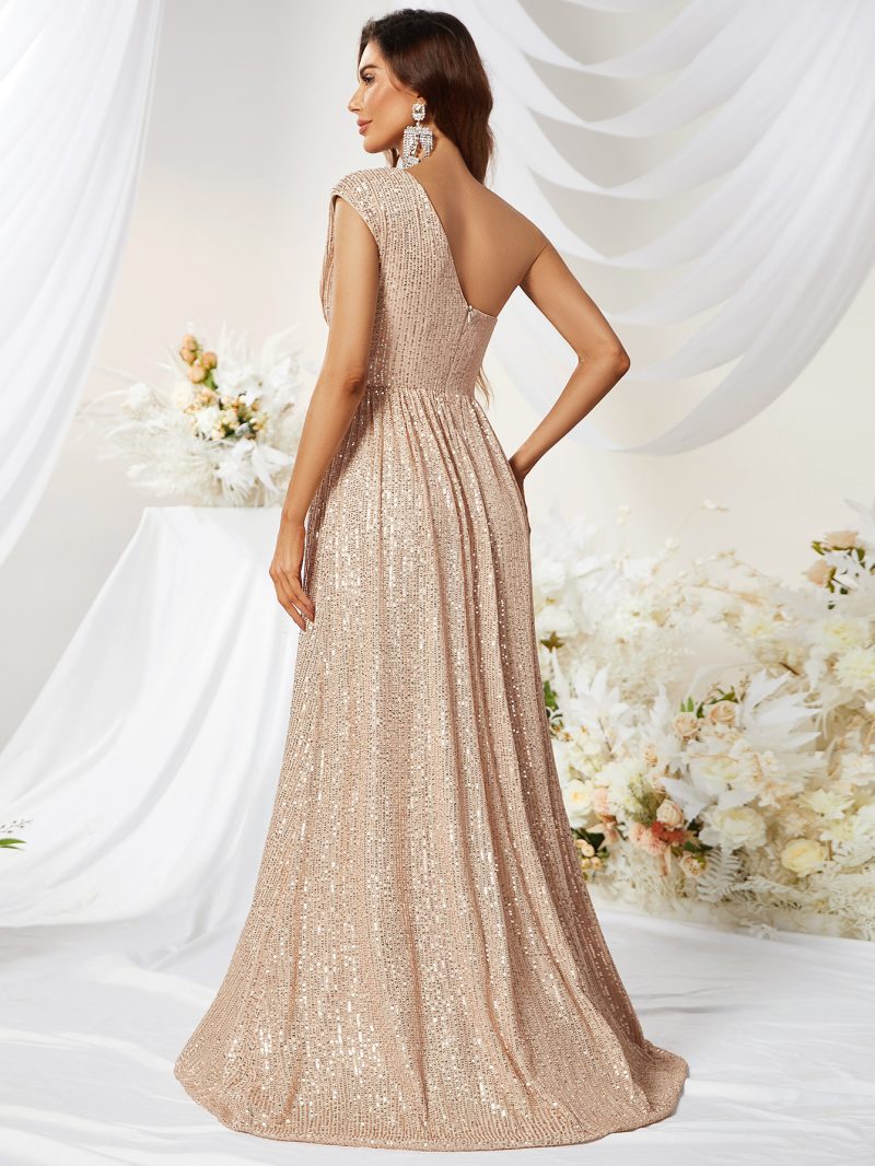 Oblique Shoulder Sequined Maxi Dress - Image 2