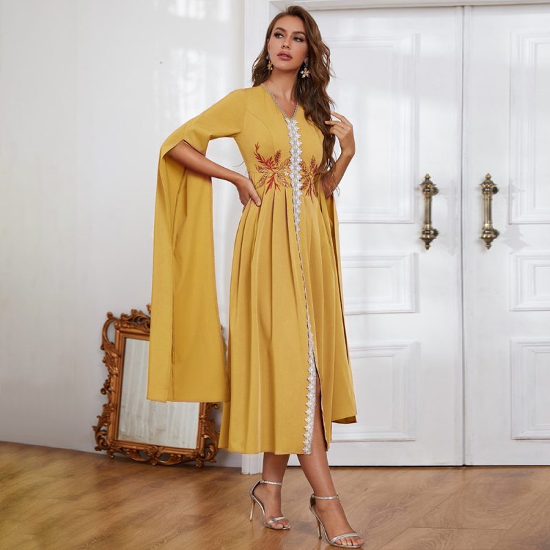V-neck Embroidery Asymmetric Maxi Dress - Image 2