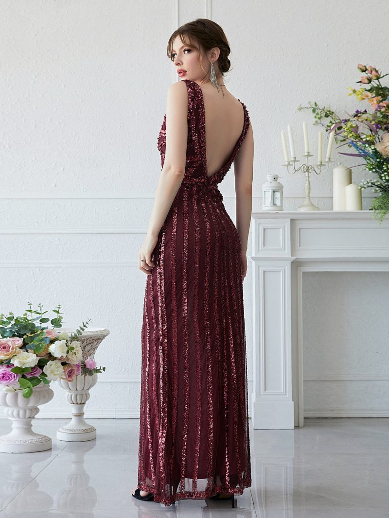 Manual Beaded Red Sequined Maxi Dress - Image 2