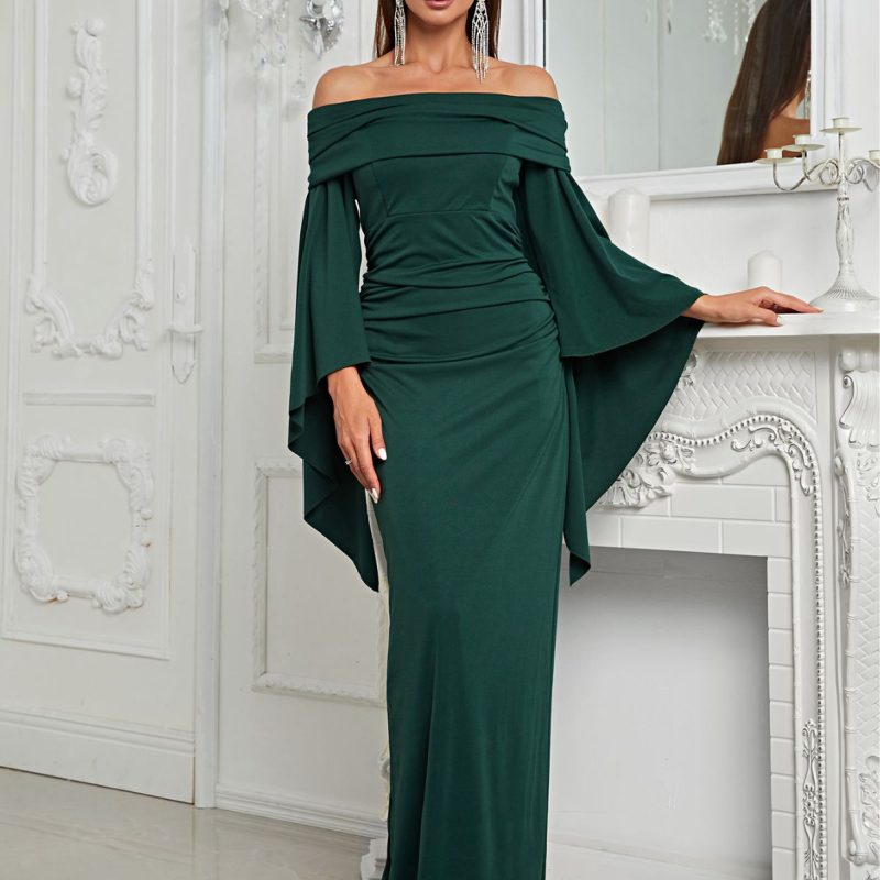 Off-Shoulder Long Sleeve Slit Evening Dress - Image 4