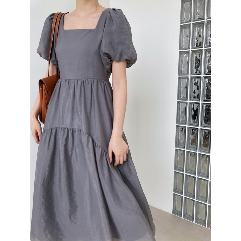 Square Collar Puff Sleeve Dress - Image 3