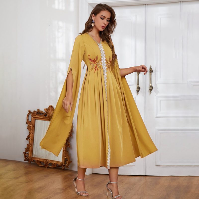 V-neck Embroidery Asymmetric Maxi Dress - Image 3