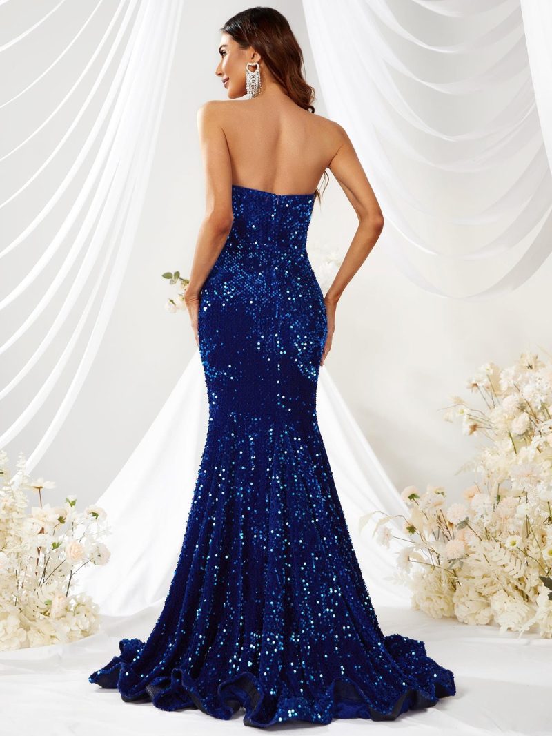 Sequined Tube Top Fishtail Evening Gown - Image 3