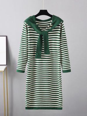 Striped Slim Long Sweater Shawl Dress