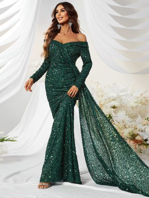 Premium Sequined Off-Shoulder Ball Gown