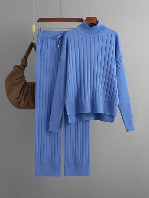 Stripe Mock Neck Sweater Set: Winter Chic