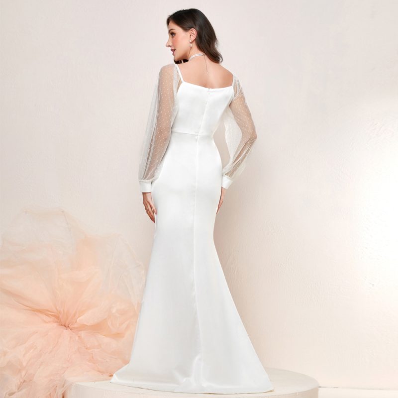 Elegant French Mesh Sleeves Fishtail Dress - Image 3