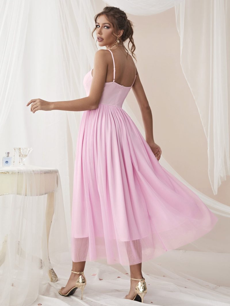 Sexy A-line Mesh Stitch Sleeveless Slip Dress - Image 3