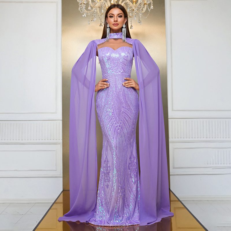 Halter Sequin Fishtail Evening Dress