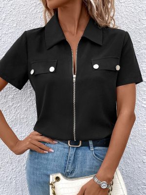 Zipper Short Sleeve Shirt – Women’s Stylish Top