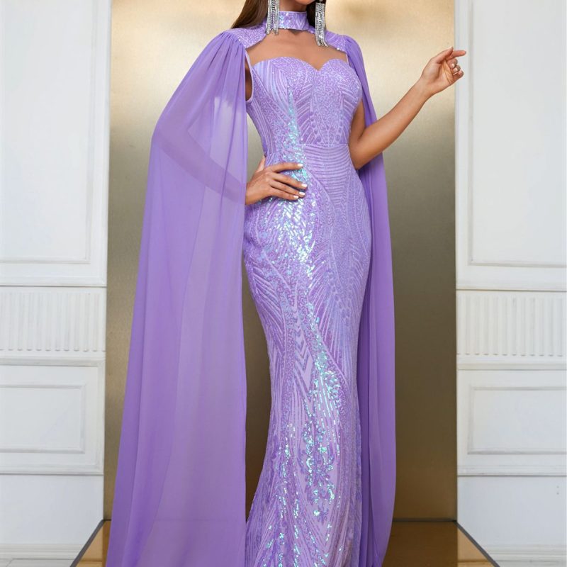 Halter Sequin Fishtail Evening Dress - Image 4