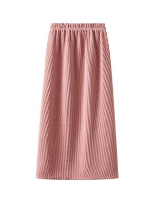 High Waist Corduroy Skirt: Back Slit, A-Line Stripe