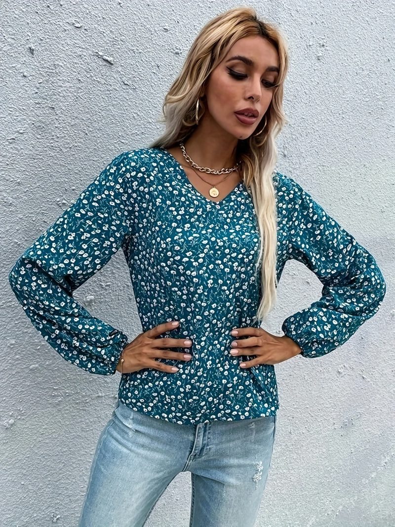 Floral V-Neck Ruffled Top - Autumn Elegance - Image 3