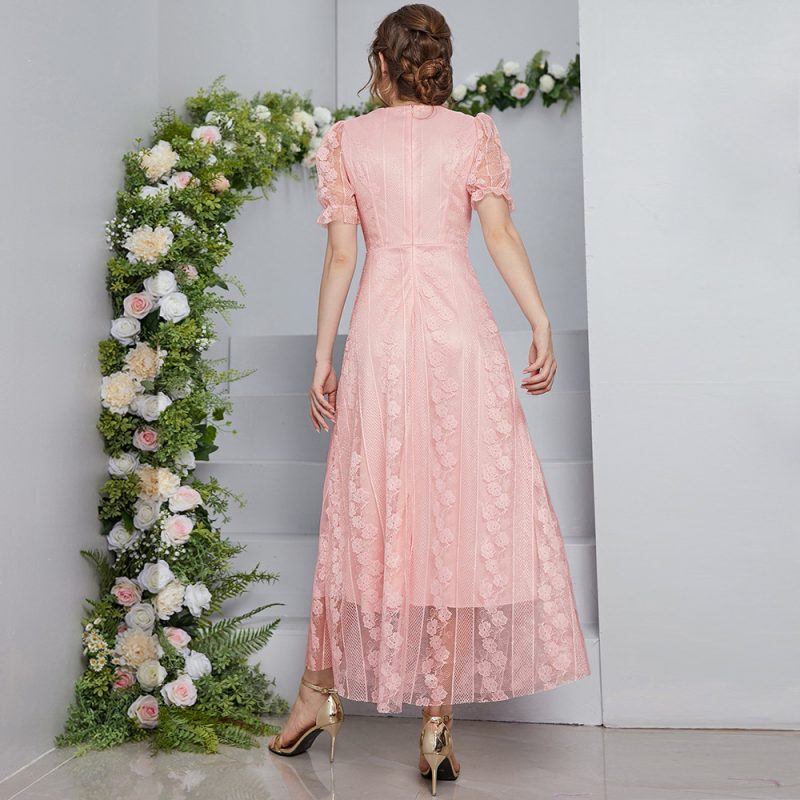 Embroidered Mesh Maxi Dress: Elegant Puff Sleeve - Image 4