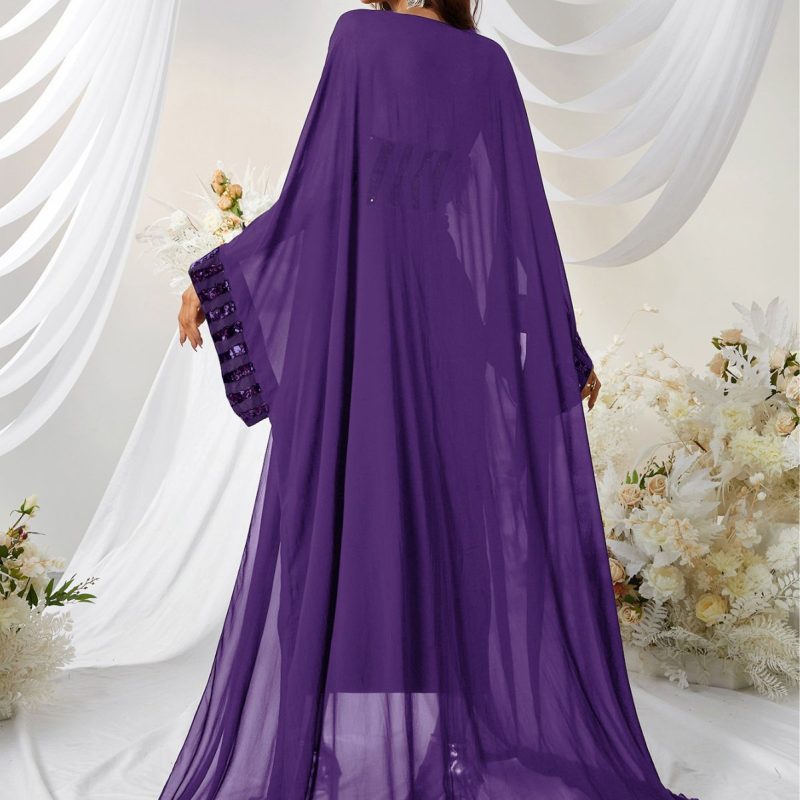 Elegant Chiffon Sequin Cloak Maxi Dress - Image 2