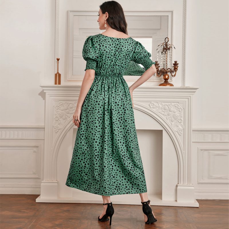 Fashionable Square Collar Puff Sleeve Dress: Elegant High Waist - Image 4