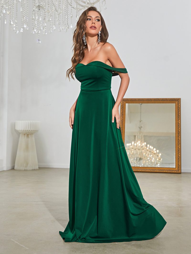 Strapless Dark Green Slit Evening Dress - Image 4
