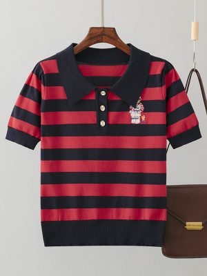 Bear Striped Ice Silk Polo Tee