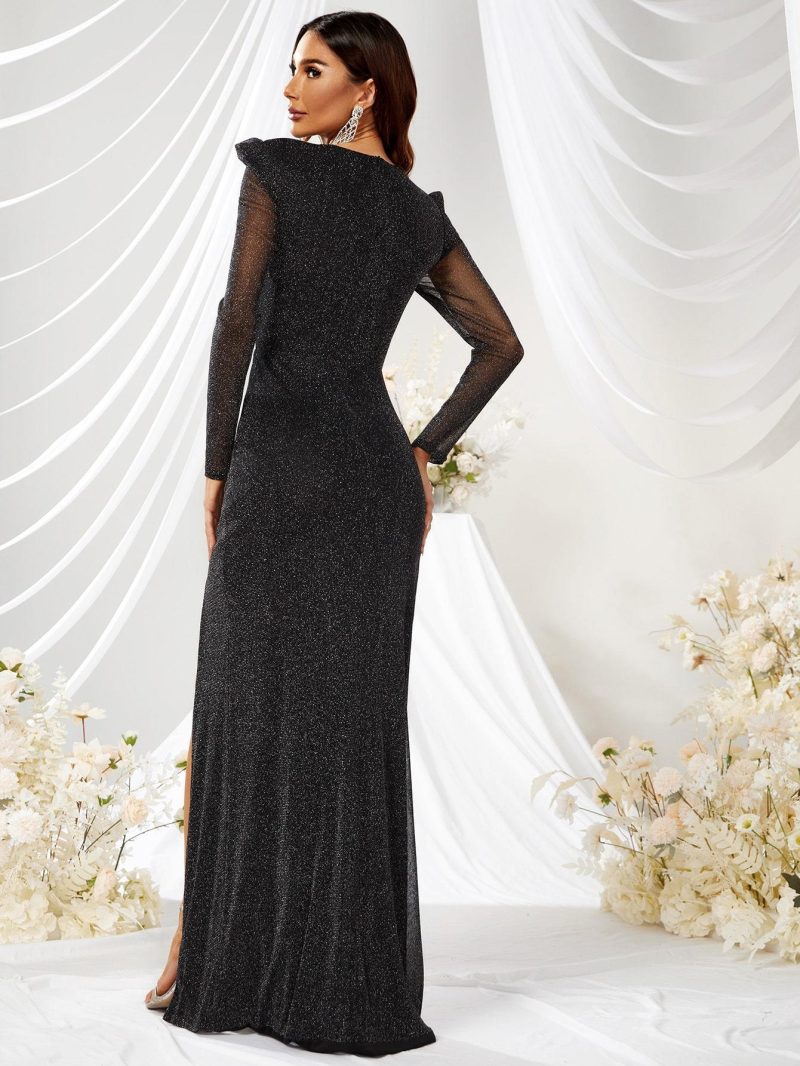 Sexy Long Sleeve High Slit Maxi Dress - Image 3