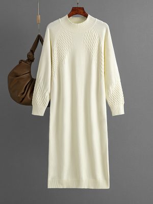 Loose Mid-Length Knit Dress: Solid Color Elegance