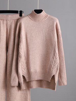 Fashionable Sweater Suit: Knit Wide Leg Set