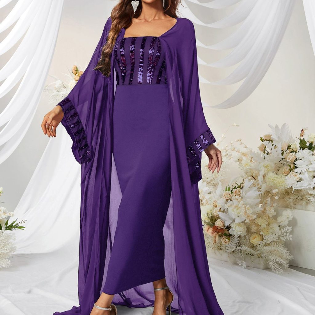 Elegant Chiffon Sequin Cloak Maxi Dress - Image 5