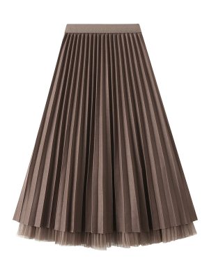 Double-Sided Beaded Tulle Skirt, High Waist Pleats for Women