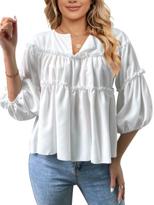 Summer White Lantern Sleeve Girl’s Shirt