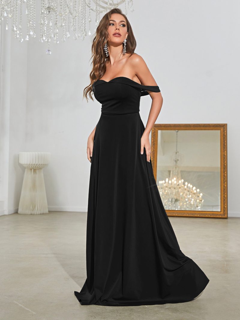 Black Strapless Split Gown - Image 4
