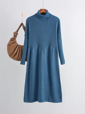 High Neck Woolen Knit Dress: Autumn/Winter Chic