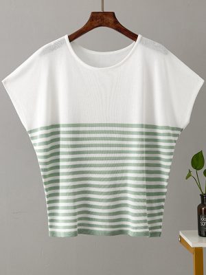 Striped Soft Batwing Sleeve Silk Tee